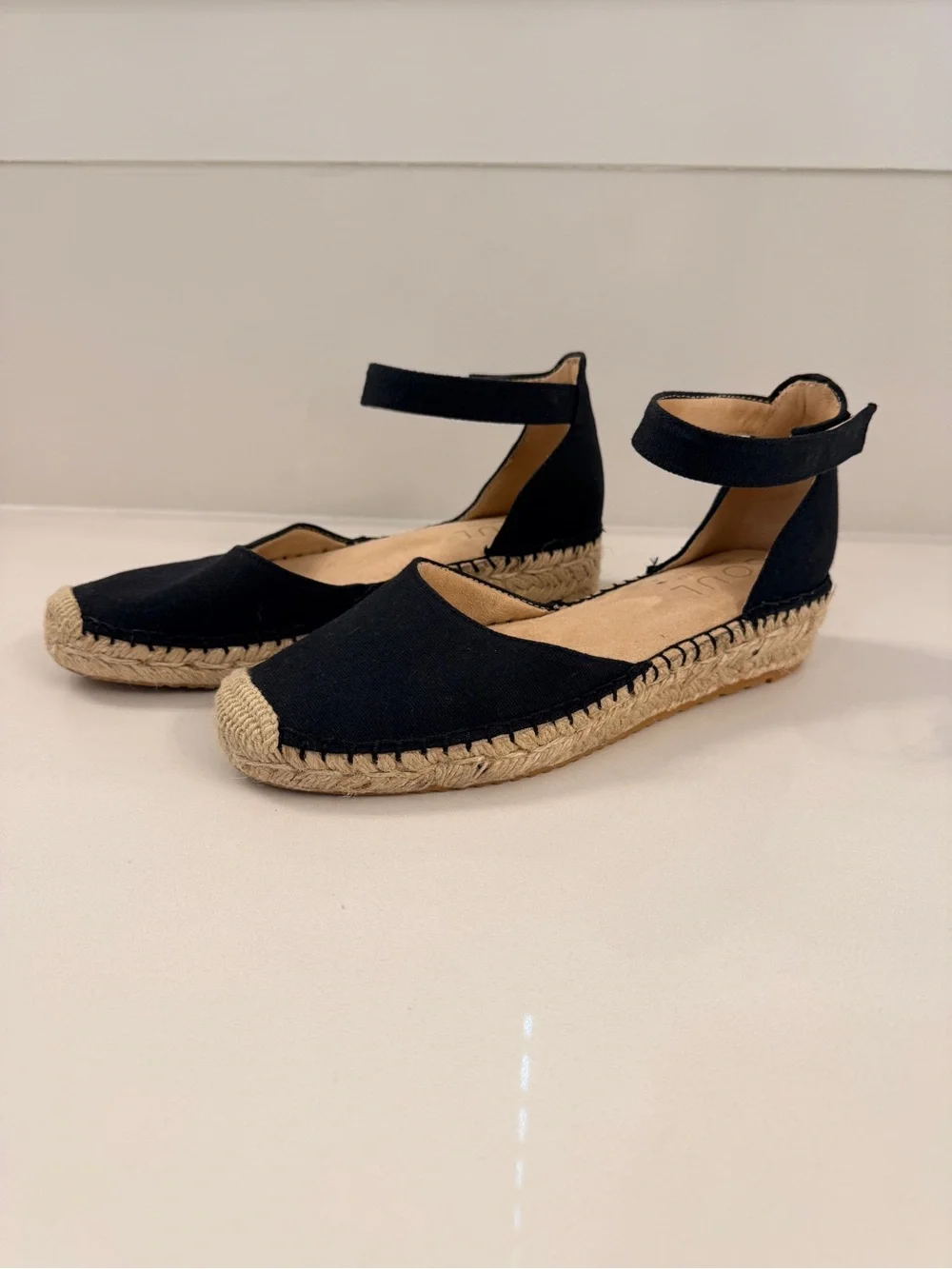 SOUL Naturalizer Wren Black Canvas Espadrille Ankle Strap Flats Size 8